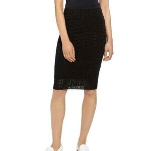 *NWT* Theory | Black Textured Crochet Cotton Blend Midi Pencil Skirt | Sz M